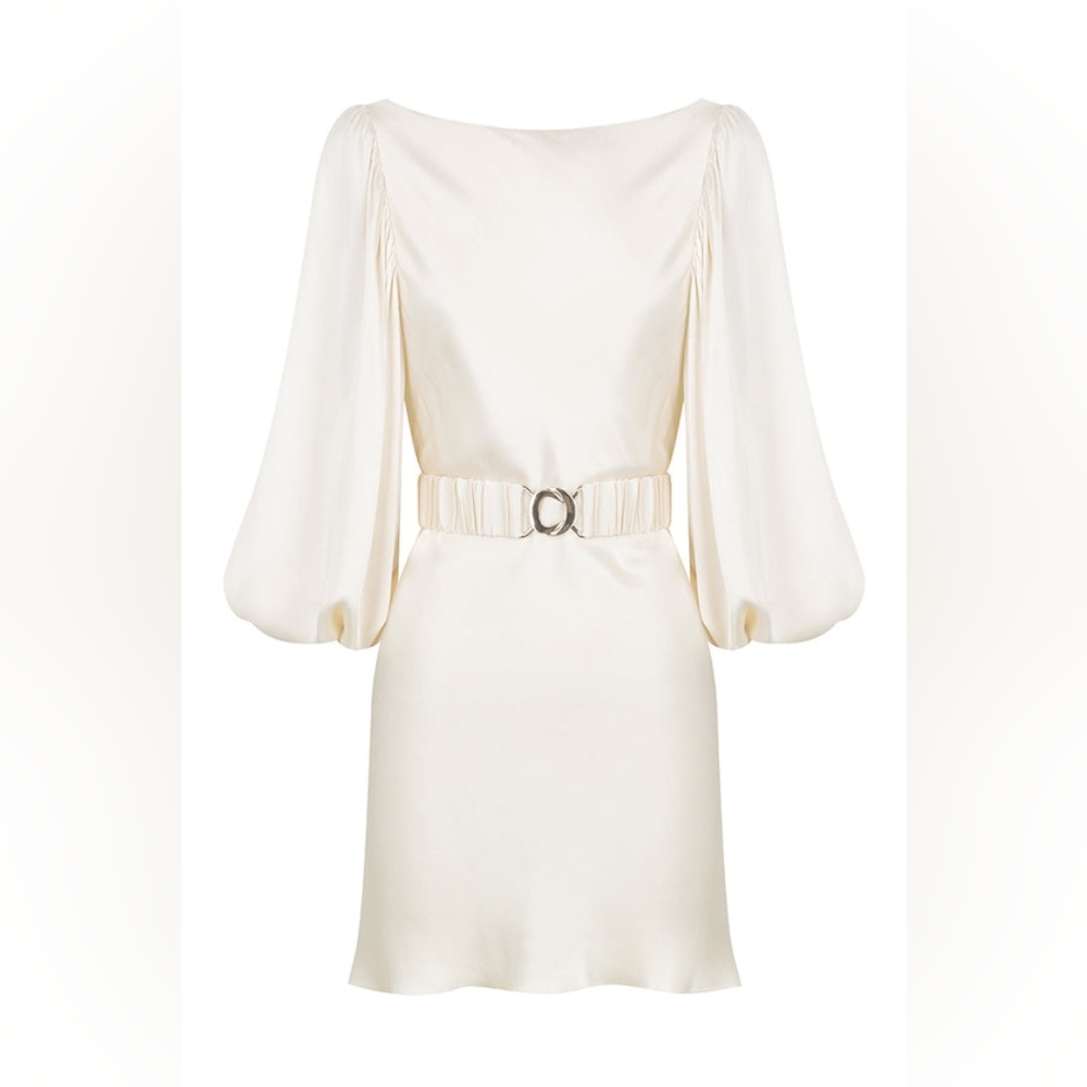 SHONA JOY La Lune Balloon Sleeve Mini Dress w Belt in Cream *NWT Size 12* - Picture 12 of 12